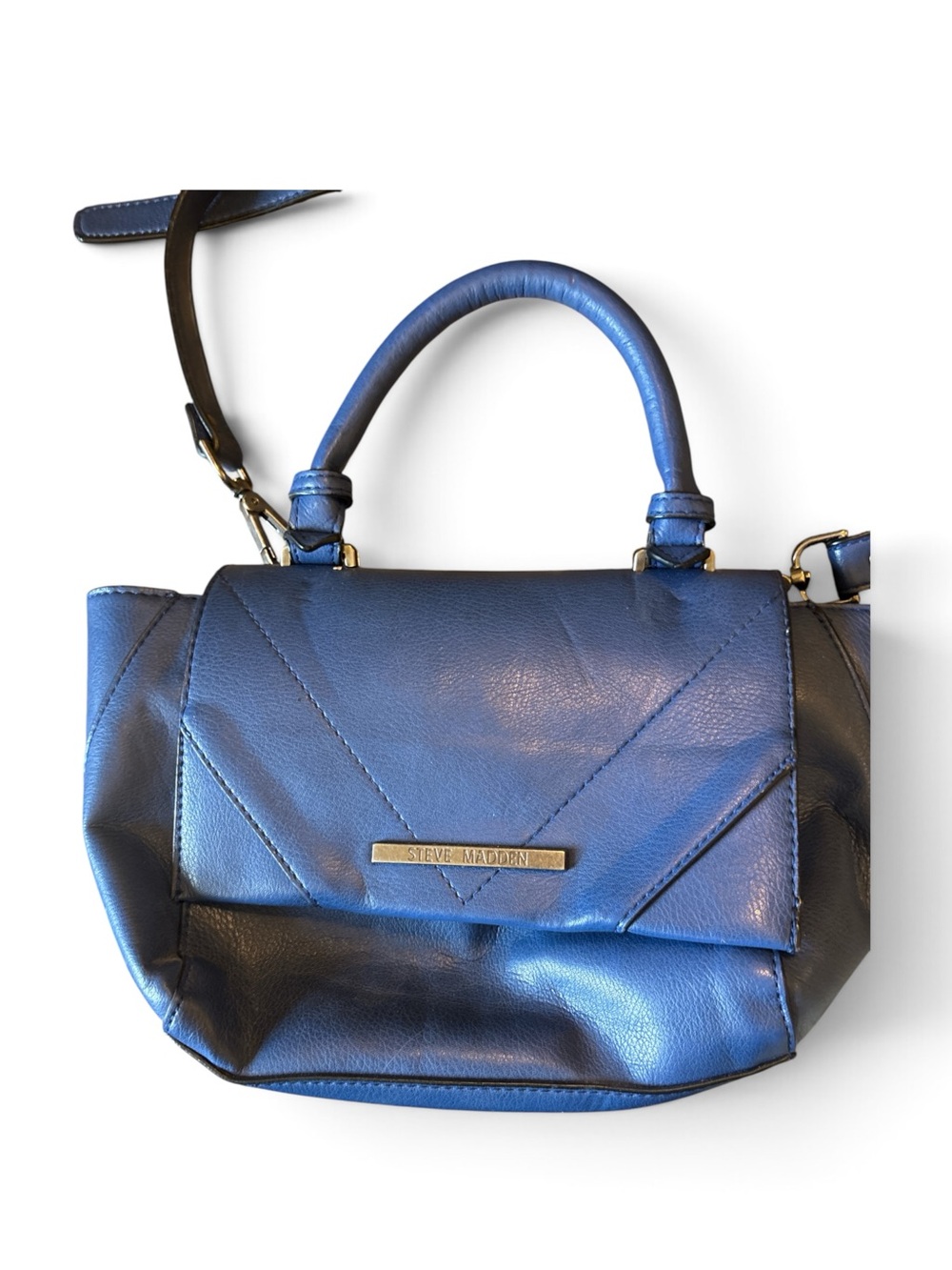Steve Madden Blue Leather Satchel with Top Handle and Strap